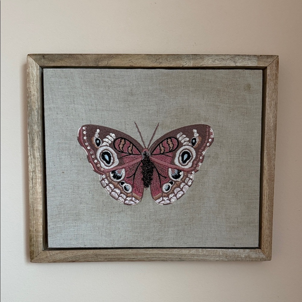 Framed Butterfly Embroidery Art